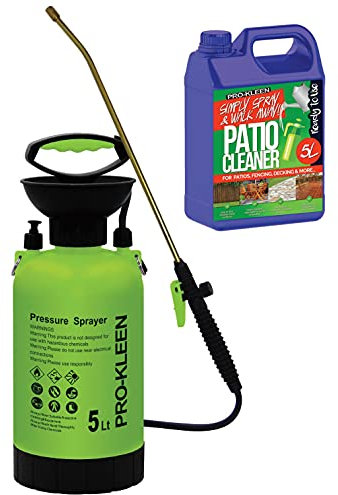 Pro-Kleen Patio Cleaner Garden Pump Pressure Sprayer Manual Action - Brass Lance - Spare Seal Kit - Simply Spray & Walk Away 5L - Also Use For Weed Killer, Pesticides, Insecticides (5 Litre)