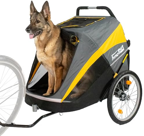 InnoPet Hercules 2 en 1 Cochecito y Remolque para Perros Amarillo Gris con Barra para Bicicleta, Ruedas de Aire de 20 Pulgadas, Estructura Robusta e Incluye Funda para Lluvia