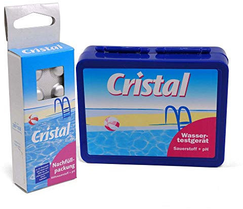Cristal Pool Aktivsauerstoff & pH-Wert Wassertester Set - Wassertestgerät & Nachfüllpackung - Inklusive Phenol Red & Aktivsauerstoff DPD 4 Testtabletten