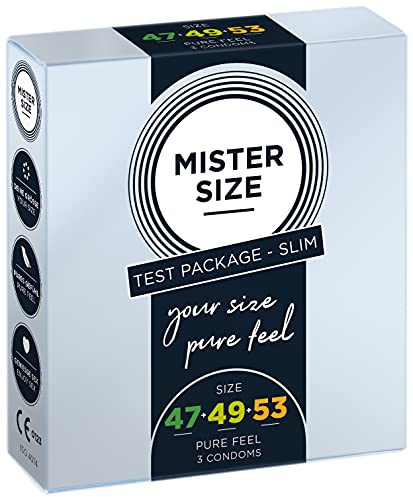 MISTER SIZE Kondome Probierpackung – Slim Package – 3er Pack (47-49 - 53 mm) / gefühlsechtes & hauchzartes Kondom/extra dünne & extra feine Condome / 100% Naturkautschuk-Latex/natural feeling