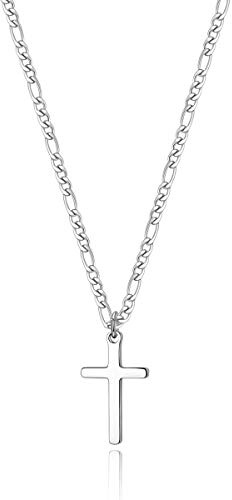 Joxevyia Cross Necklace for Men Stainless Steel Silver Cross Pendant Polished Chain Simple Faith Christian Jewelry Gift for Son Boys Baptism Confirmation Christmas