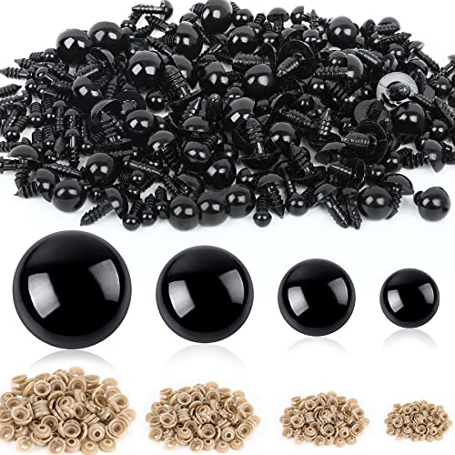 UPINS Sicherheitsaugen für Häkeltiere, 500 Stück 16-30 MM Kunststoff | Sicherheitsaugen mit Unterlegscheiben Schwarz Safety Eyes Knopfaugen Puppenaugen für Häkeltiere Puppe Plüschtier Basteln