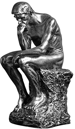 LECMACY Statue du penseur en Bronze rétro coulé à Froid de qualité supérieure - 9,64 Pouces - Design de la Statue décorative inspirée du penseur de Rodin, 5,51''Lx4,13''Wx9,64''H (Argent)