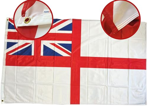 NWFlags 5ft x 3ft White Ensign Flag | Outdoor Heavy 110d Knitted Polyester | 5x3 Royal Navy Heavy Duty Strong Flag for Garden Flagpole with 2 metal eyelets