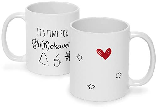 Tazza stampata con motivo natalizio – Its time for Glühckwein – Tazza per vin brulé come regalo per fidanzata – Bellissimi regali di Natale per lui e per lei – Colore bianco