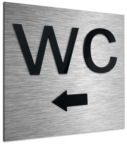 ALÚMADESIGNCO Toilette WC Freccia Sinistra/Cartello Bagno Direzione - Unisex Adesivi Porta - Cartelli Bagni - Cartellonistica Per Bagno, targhetta uomo donna - 120 x 120 mm