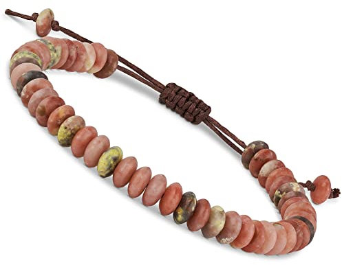 BENAVA Damen Yoga Armband Jaspis Edelstein Perlen mit Stilvollen Steinen Rosa | Edelstein Armband Meditation | 16-24 cm