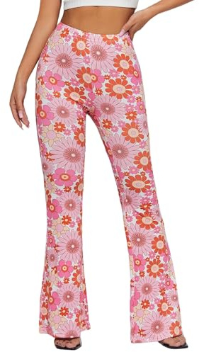 EVELUST 70-talet utsvängda byxor för kvinnor – St Patrick's Day Rave festival outfit hög midja bell bottom disco kostym byxor, Rosa tusensköna, L