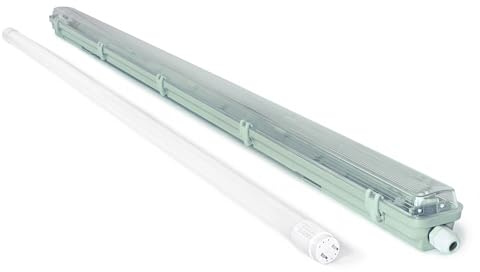 KOLORENO LED-Set: 1x Feuchtraumleuchte 1x120 cm + 1x LED-Röhre T8 18W 120 cm – kaltweißes Licht 6000K – energiesparende Beleuchtung – Wasserdichtigkeit nach IP65 – feuchtigkeits- und staubresistent