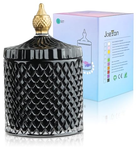 Joeyan Grand pot à sucre en verre Noir avec couvercle, pot à bonbons en relief pour bonbons, noix, chocolat, biscuits, pot décoratif en verre pour mariage, buffet de fête, décoration de maison