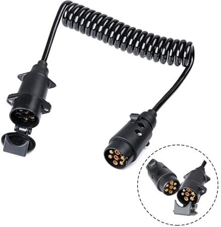 XUEYI 2,5M Anhänger Verlängerungskabel 7 polig, 12V Verlängerung 7 Polig auf 7 Polig, mit 7 Poliger Anhängerstecker Steckdose, Spiralkabel 7 Polig, Verlängerungskabel für KFZ LKW PKW RV Wohnwagen