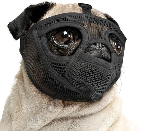 Mayerzon Maulkorb für Hunde mit kurzer Schnauze für Französische Bulldogge mit voller Hose, um das Fressen von Beißen zu verhindern, weicher Netzmaulkorb für Shih Tzu Mops, englische Bulldogge für