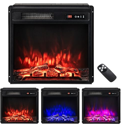 TANGZON 20 Recessed Electric Fireplace, Inset Freestanding Fire Heater with Flame Colors, Brightness, Remote Control & Thermostat (20, 750W/1500W, 3 Flame Color, 5 Brightness, with Logs)