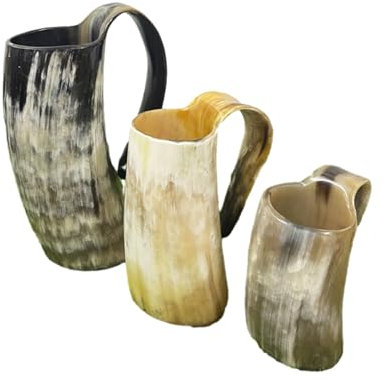 Ulapithi Copa Vikinga Vintage de Cuerno para Beber, Jarra de Cerveza Rústica, Taza de Whisky con Asa para Agua, Decoración del Hogar