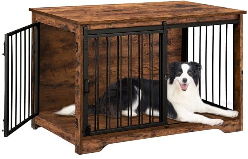 Hzuaneri Hundekäfig Möbel, 100cm hundebox für zuhause, Schiebetüren, 2 Tür, Moderne hundebox Holz Indoor für kleine/mittlere/große Hunde, Hundekäfig für Zuhause, 100 x 60 x 68 cm, Vintagebraun