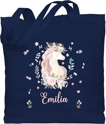 Baumwolltasche - Einhorn Geschenke mit Name personalisiert I Geschenke Einhörner - Unisize - Navy Blau - tasche für kindergarten mädchen beutel wechselkleidung unicorn jutebeutel stoffbeutel kita