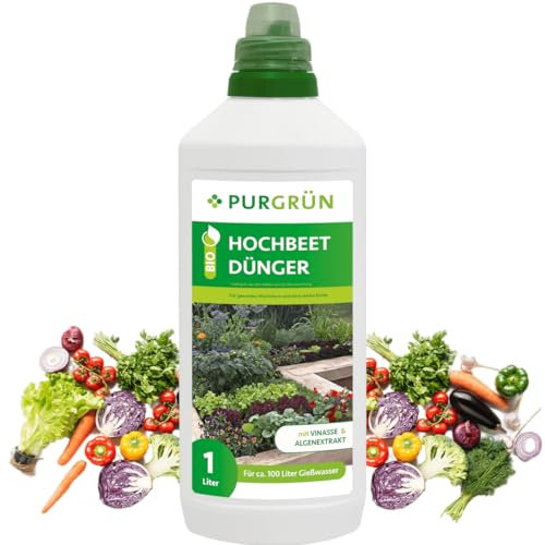 Purgrün® Bio-Hochbeet-Dünger 1 Liter – Fördert Blüten- und Fruchtbildung mit extra Phosphor – Bio & Vegan – Premium-Dünger – Ohne tierische Inhaltsstoffe – Ergiebiges Konzentrat für 100 Liter Wasser