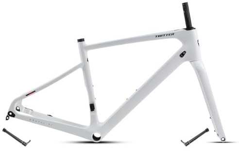 Gravel Rennrad-Rahmensatz Carbon 700C 45/48/51/54CM Scheibenbremse Rahmen Vorne 12x100mm Hinten 12x142mm Steckachsenrahmen Interne Verlegung Leichtgewicht(White,51CM)