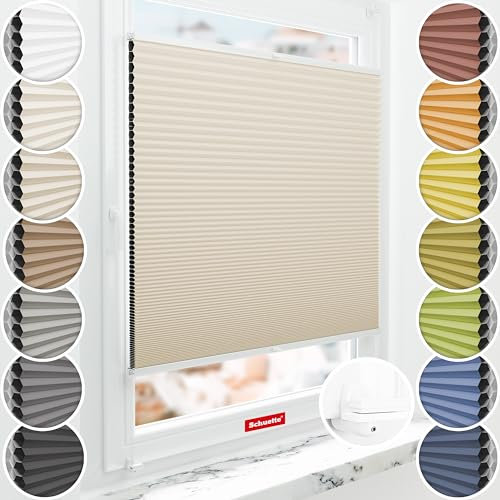 Schuette® Wabenplissee ohne Bohren ● Blackout x Honey ● The Dune (Beige) ● 35x230cm (Breite x Höhe) ● Suprafix Klemmhalter X ● 60 Sekunden Montage