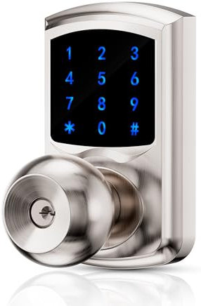 HIDALIFE Keyless Entry Door Lock with Code, Keypad Door Lock with Handle, Touchscreen Door Knob with Keypad, Electronic Door Lock for Front Door Garage Bedroom Home, Auto-Lock, Satin Nickel
