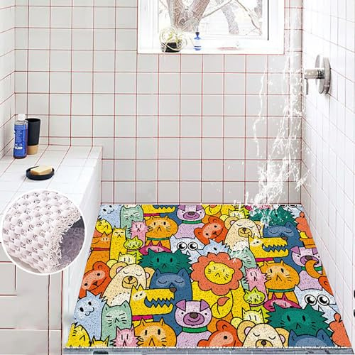 Pevfeciy Groß Duschmatte rutschfest 80x120cm mit Tiermotiv Antirutschmatte dusche Weiche Bequeme PVC-Luffa Duscheinlage rutschfest für Nassbereiche, Anti-Schimmel Hohe Wasserdurchlässigkeit