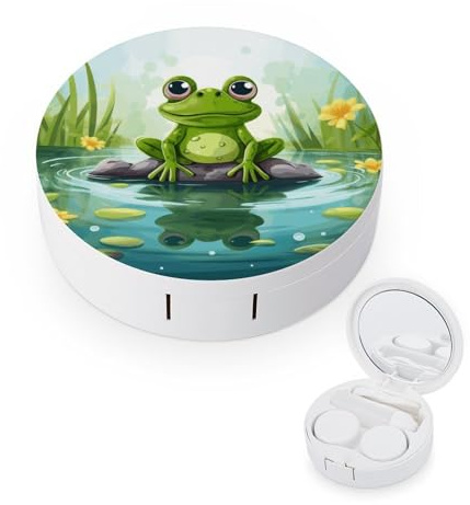 YHEGBFD Brillenetui, Frosch im Teich, Kontaktlinsenbehälter, tragbarer Kontaktlinsenbehälter, Kontaktlinsenbox mit Spiegel, Frosch im Teich, Einheitsgröße, Klassisch