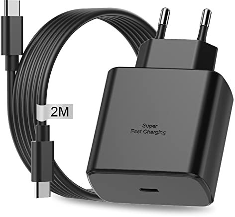 Caricatore USB C per Samsung Caricabatterie 45W Alimentatore USB C con Cavo USB C per Samsung Galaxy S25/S24/S23 Ultra/S22 Ultra/S21/S20/A15/A53 5G,Spina Presa Type C Caricatore Rapido per Samsun