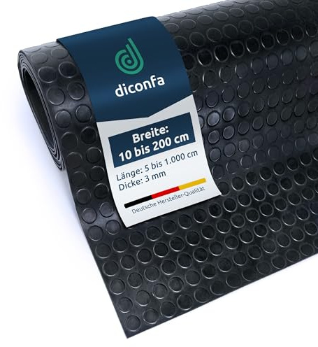 diconfa Noppenmatte Gummimatte 3mm STARK Auswahl: 1,7m BREIT, 3m LANG | BREITE 0,1m bis 2,0m - LÄNGE 0,05m bis 10m - GRÖßE: 170cm x 300cm - Antirutschmatte Gummi AUF MAß Werkstatt Garage Industrie