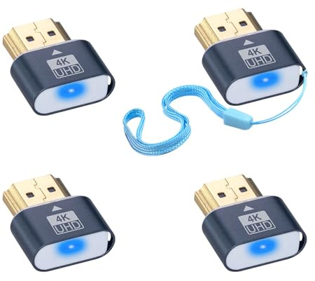 Duttek Spina fittizia HDMI 4K, emulatore di visualizzazione virtuale per monitor, adattatore headless per Windows Mac OSX Linux, supporta fino a 4K a 60Hz (con indicatore luminoso, confezione da 4)