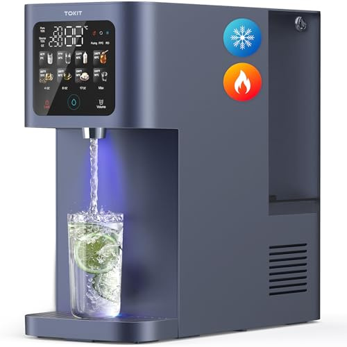 TOKIT T1 Ultra Cold & Hot Reverse Osmosis Water Filter Countertop Dual UV Water Dispenser 5℃ Cooling and Instant Heating RO Water Filtration System 8 Temp Choice, NSF/ANSI 58, No Installation for Home
