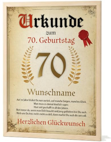 Papierschmiede® Personalisierte Urkunde zum 70. Geburtstag Geschenk Frauen Männer 70 Jahre Geburtstagskarte Geburtstagsgeschenk 70. Geburtstag personalisierbar Geburtstagsurkunde Jahrgang 1956