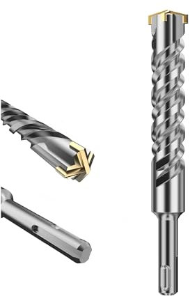 HUHAO SDS Plus Rotary Hammer Drill Bit 20mm x 210mm,Masonry Drill Bits,Carbide Cross Tipped SDS Drill Bit Set,Double Thread Carbide Rotary Hammer Drill Bit for Concrete,Brick,Stone,Masonry