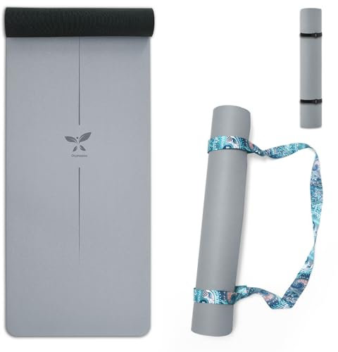 Orphesion Professionelle Yogamatte mit Tragegurt, rutschfest, umweltfreundlich, Naturkautschuk-Matte, hervorragende Griffigkeit, langlebig, 183 x 66 cm, große Matte, 5 mm dick, ideale Trainingsmatte