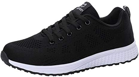 LinRim Chaussures de sport en salle pour femme - Maille respirante - Chaussures de course respirantes - Amortissement des chocs - Chaussures de course sur route - Chaussures à lacets avec mousse à