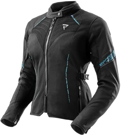 REBELHORN Jax Dam motorcykeljacka dam | textil | armbåge, axel och ryggskydd nivå 2 | avtagbart humax-membran | stora nätventilationspaneler | storlekar upp till 10 XL, Svart/blå, 4XL
