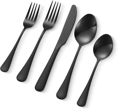 VEVOR Set di Posate in Acciaio Inossidabile per Uso Alimentare, Set Posate Altamente Lucide, Stoviglie in Lavastoviglie, Servizio 8 Persone, Coltello Forchetta Cucchiaio 30 Pezzi in Nero