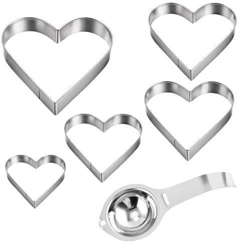 YGCQFH 5PCS Heart Cookie Cutters, Biscuit Cutters with Egg Yolk Separator, Kitchen Pastry Cutters for Baking, Stainless Steel Heart Shaped Cookie Cutters, Sandwiches, Biscuit Cookie Molds Father's Day