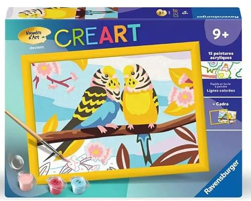 Ravensburger - CreArt Kids 18x24 cm - Konstnummer - Parakiter - Målningssats med siffror - Från 7 år - 25967