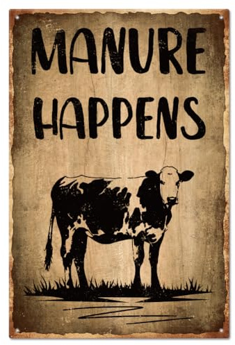 Cow Tin Sign Farm Metal Tin Sign Vintage Metal Tin Sign Manure Happens Funny Wall Decor Tin Painting Tin Signs for Home Farm Bar Coffee Decoration 8x12