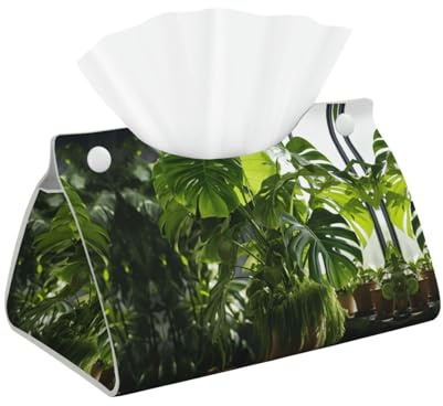 Monstera Deliciosa Banana Palm Print Tissue Box Holder Aesthetic Tissue Box Cover, Leather Tissues Holder for Countertop Office Desk