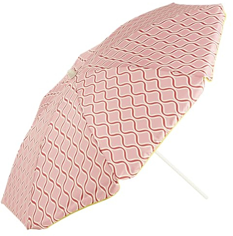 EZPELETA Parasol de plage ou terrasse de style vintage en aluminium pliable et léger (Inclinable). Protection solaire UPF 50+ (Diamètre 163 cm). Housse et tige incluses., Rose (Ondas), 163cm diametro