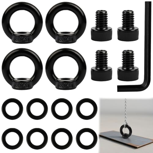 Kit de cáncamos y tuercas de elevación de acero inoxidable M8 - Juego de 17 piezas con tornillos, pernos, arandelas y llave para colgar, levantar decoraciones, macetas y estantes (Negro)