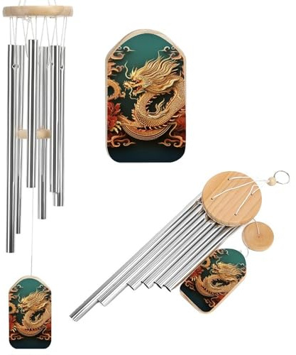 Chinesisches Gedenk-Windspiel mit Drachen für draußen, Beileids-Windspiel mit 6 Aluminiumrohren, Garten/Terrasse/Rasendekoration, Trauerbeileidsgeschenk für den Verlust von Mutter, Vater, Haustier