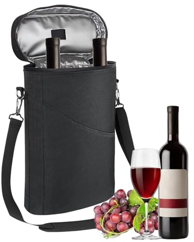 Weinflaschen-Kühltasche Tasche mit auslaufsicherem Griff | Weintragetasche für 2 Flaschen Auslaufsichere Tragetasche für Erwachsene Reise Picknick Geburtstag Weihnachten Whiskey