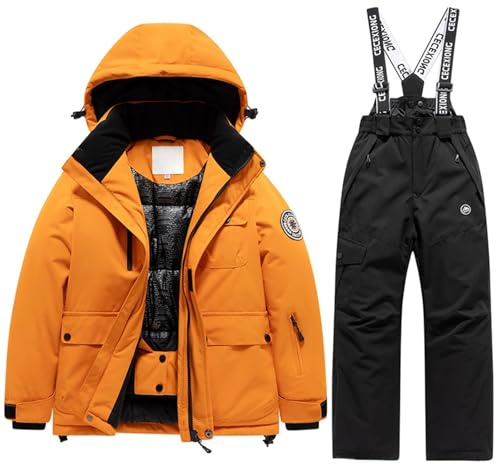 Genérico Conjunto de Esquí Invierno Infantil Chaqueta Térmica Pantalones Snowboard Abrigados Niños Niñas Equipación Deportiva Nieve (Black, 12-13Years)
