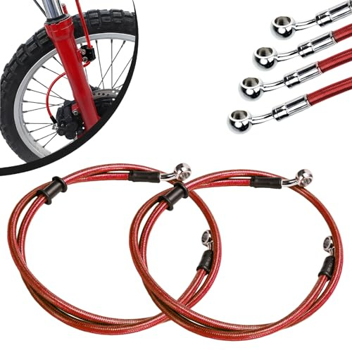 2 Pezzi Tubo Freno Moto, 50cm Tubo Freno Anteriore Posteriore Cavo-Rosso | Freno Idraulico Frizione con Guaina Rinforzata per Pit Bike Dirt Bike Enduro Motocross ATV Quad