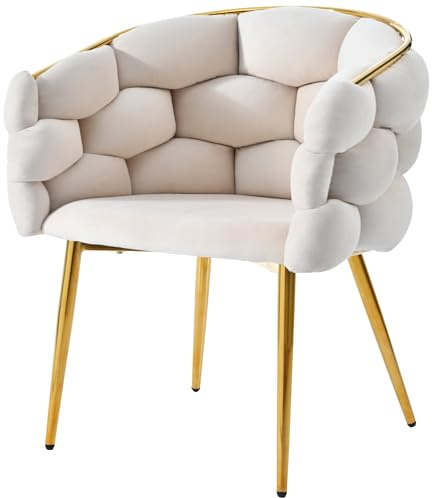 Generisk lyxig sammetsstol beige med guldfärgad metallram – modern matrumsstol, vardagsrumsstol eller sminkstol, 150 kg bärkraft, inklusive skruvar och verktyg för enkel montering