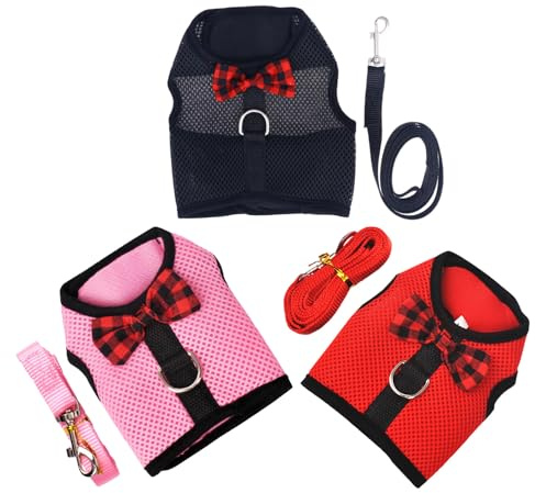 BAZEITFLOW Set 3 Imbracature Regolabili a Gilet in Rete Traspirante per Piccoli Animali Domestici – Imbracatura per Cuccioli Coniglietti Criceti e Scoiattoli – Gilet Sicuro e Confortevole