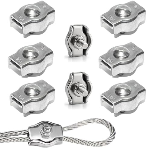 Rshuhx M8 Cable Acero Abrazaderas de Cable Wire Rope Clips Abrazadera de Cuerda de Alambre Acero Inoxidable 304 Adecuado para Tendederos, Toldos y Jardines 8pcs
