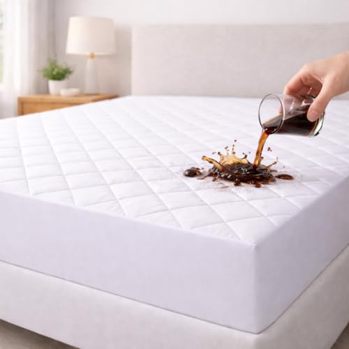 Home and Living Single Quilted Waterproof Mattress Protector | 30cm Extra Deep Skirt Fitted Bed Cover | Breathable Noiseless Fabric | Hypoallergenic & Dust Mite Mattress Protector